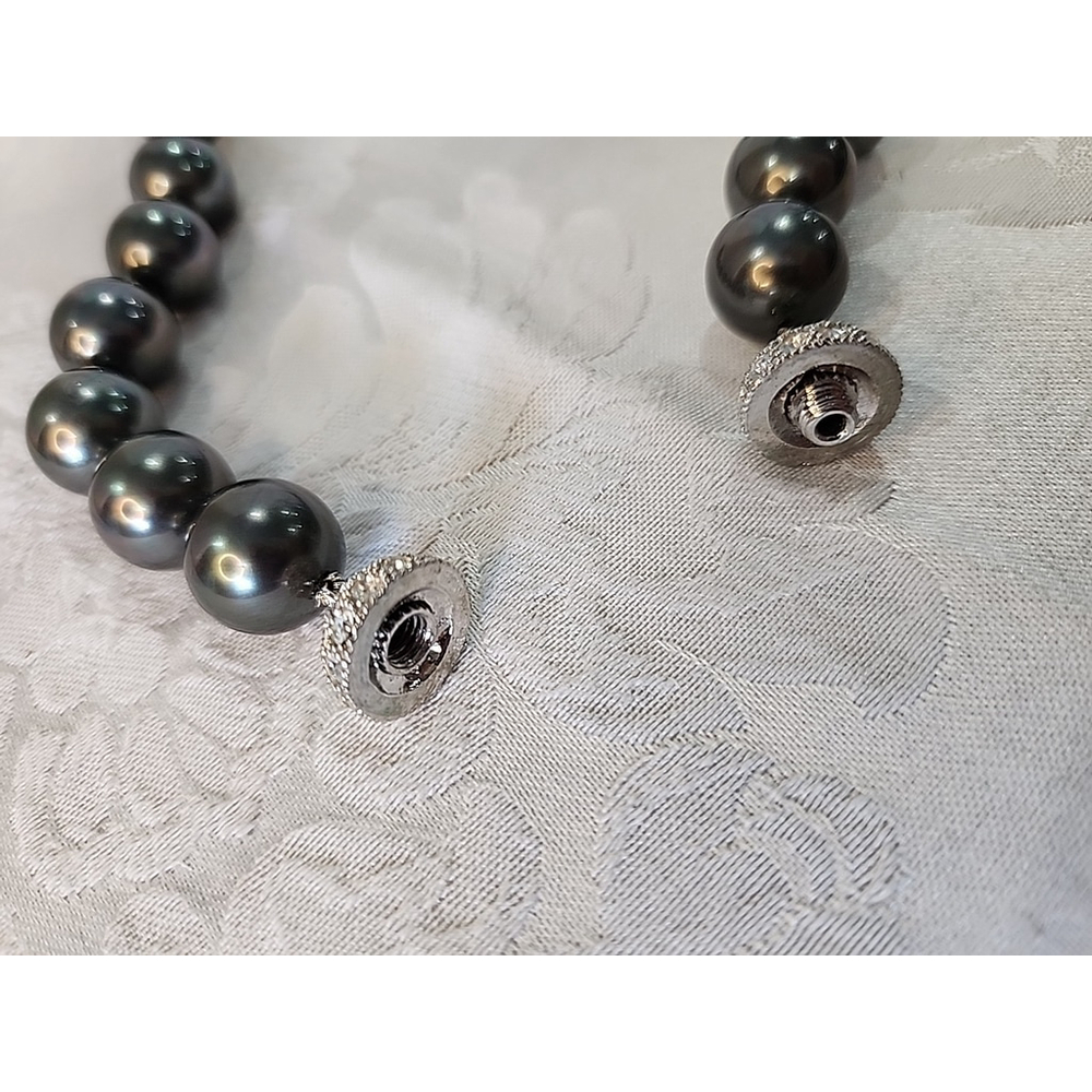 Tahitian Pearl Necklace Pave Crystal Bead 24 Inch - Picture 4 of 6